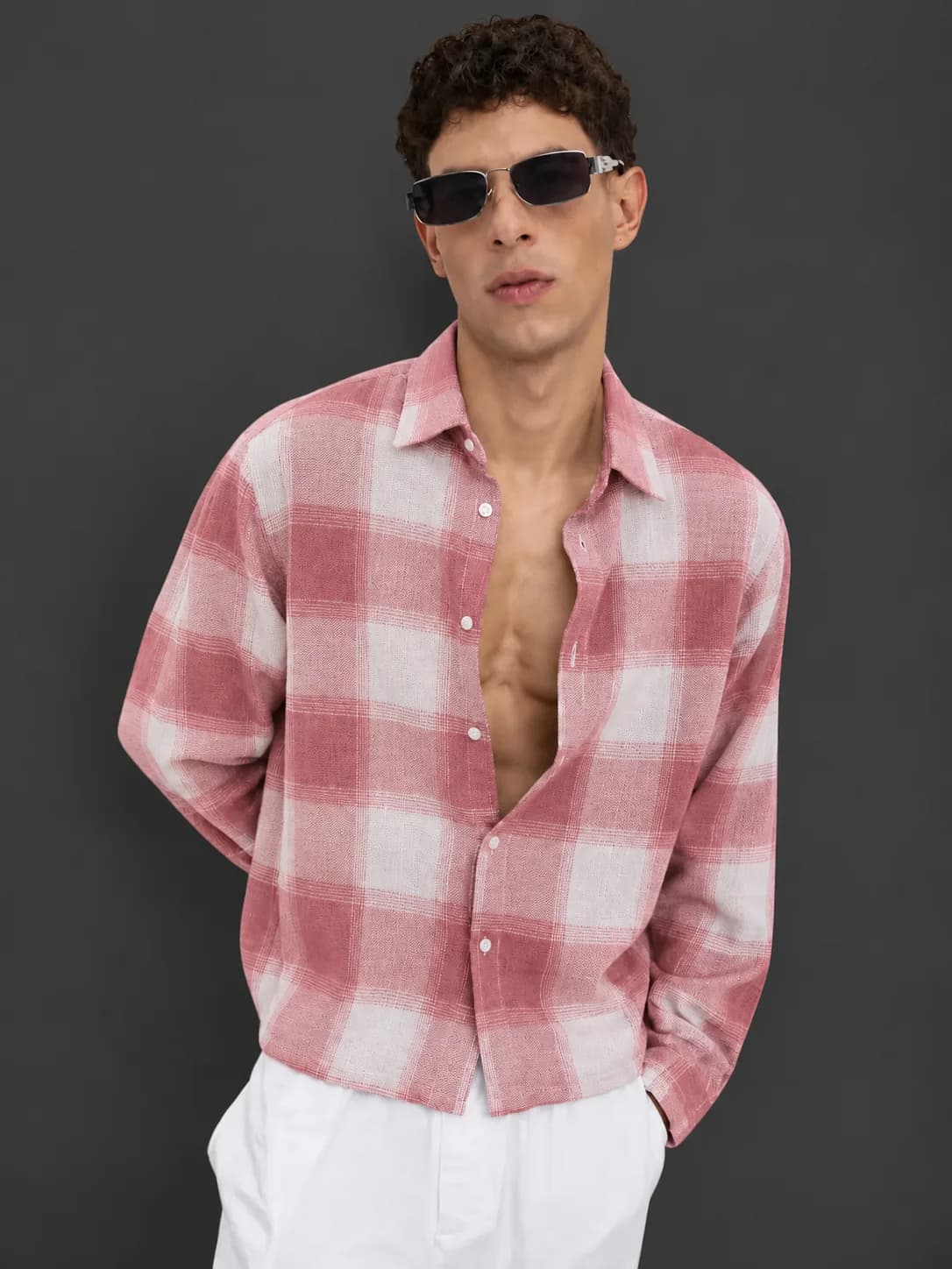 Dusty Pink Checked Boxy Shirt