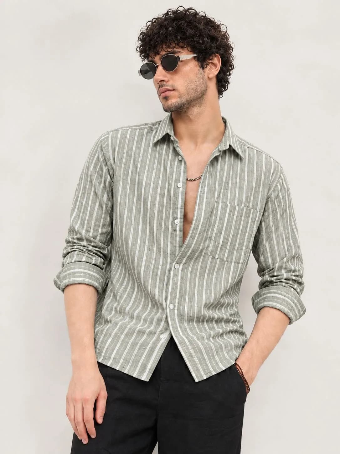 Sage Green Striped Shirt
