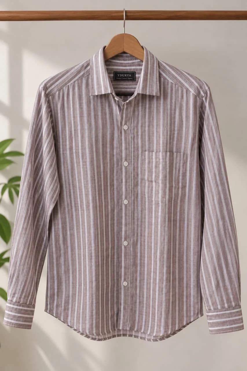 Taupe Brown Striped Shirt