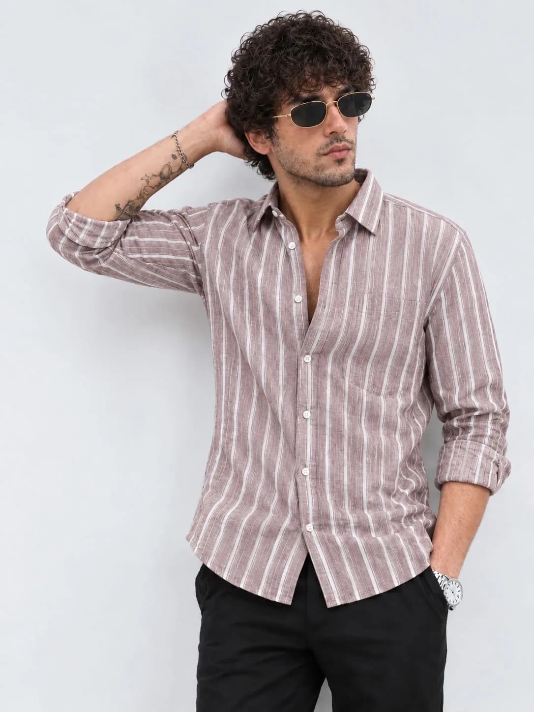 Taupe Brown Striped Shirt