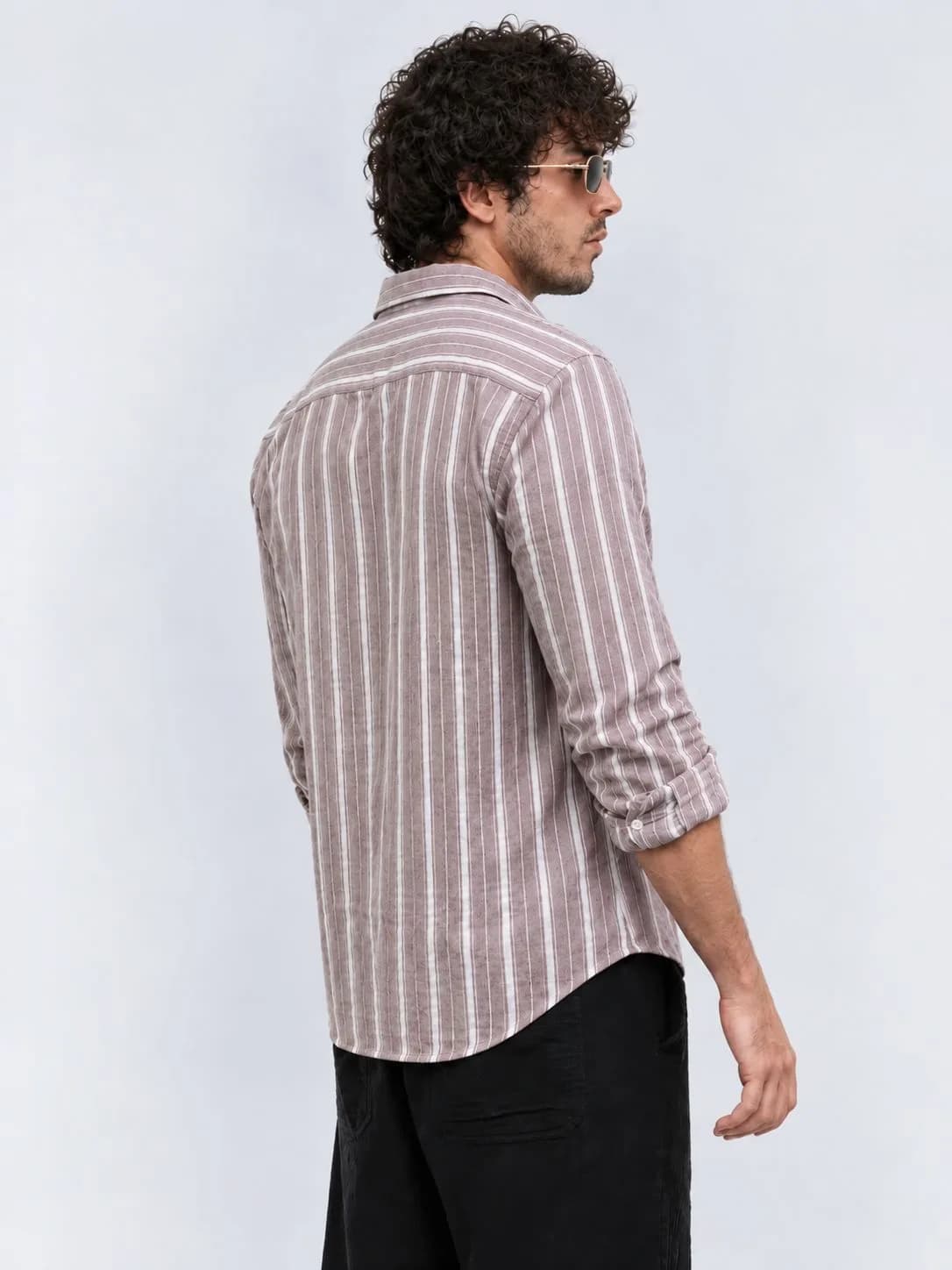 Taupe Brown Striped Shirt