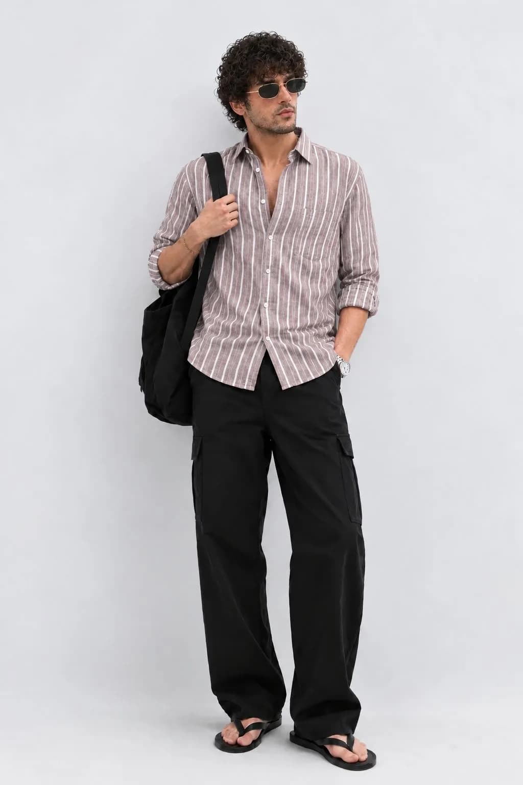 Taupe Brown Striped Shirt