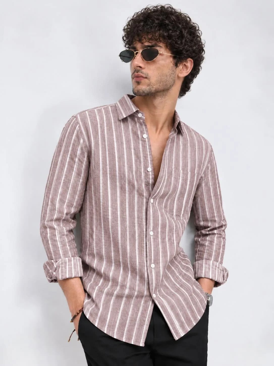 Taupe Brown Striped Shirt