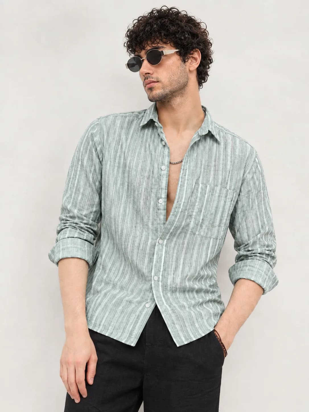 Sage Green Striped Shirt