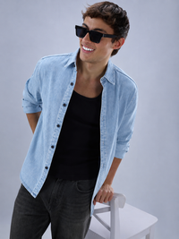 light blue denim shirt