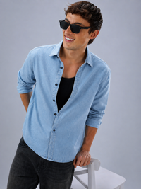light blue denim shirt