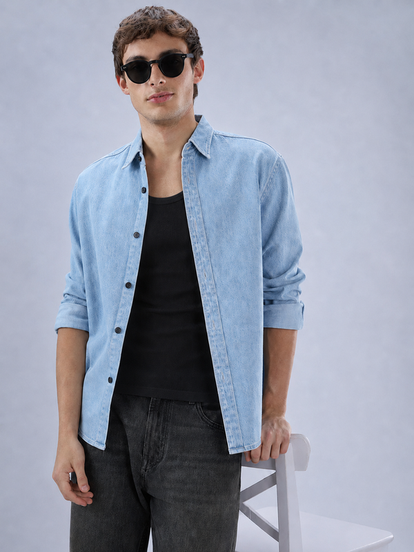 light blue denim shirt