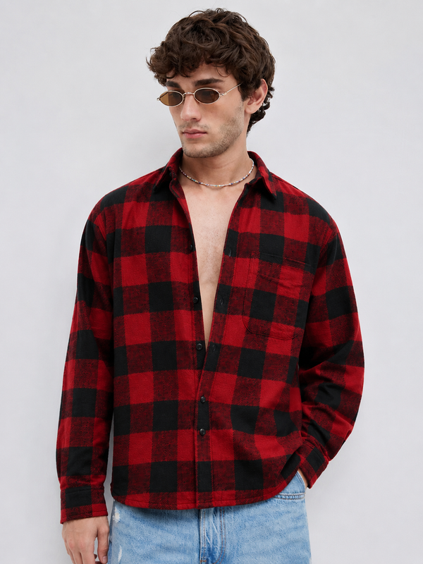 red and black checks boxy